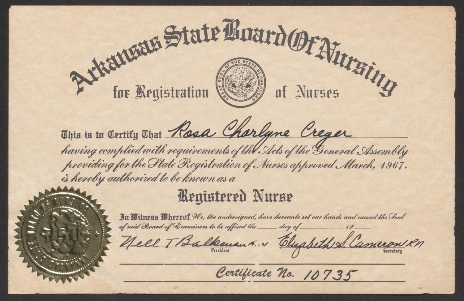 Registered Nurse Certificate The Portal To Texas History