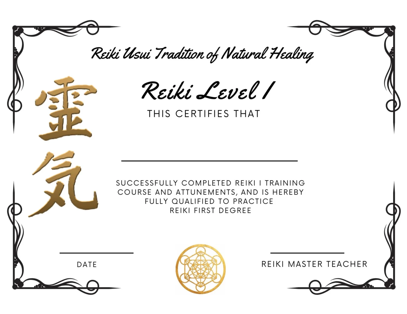 Reiki I Certificates Black Downloadable Etsy