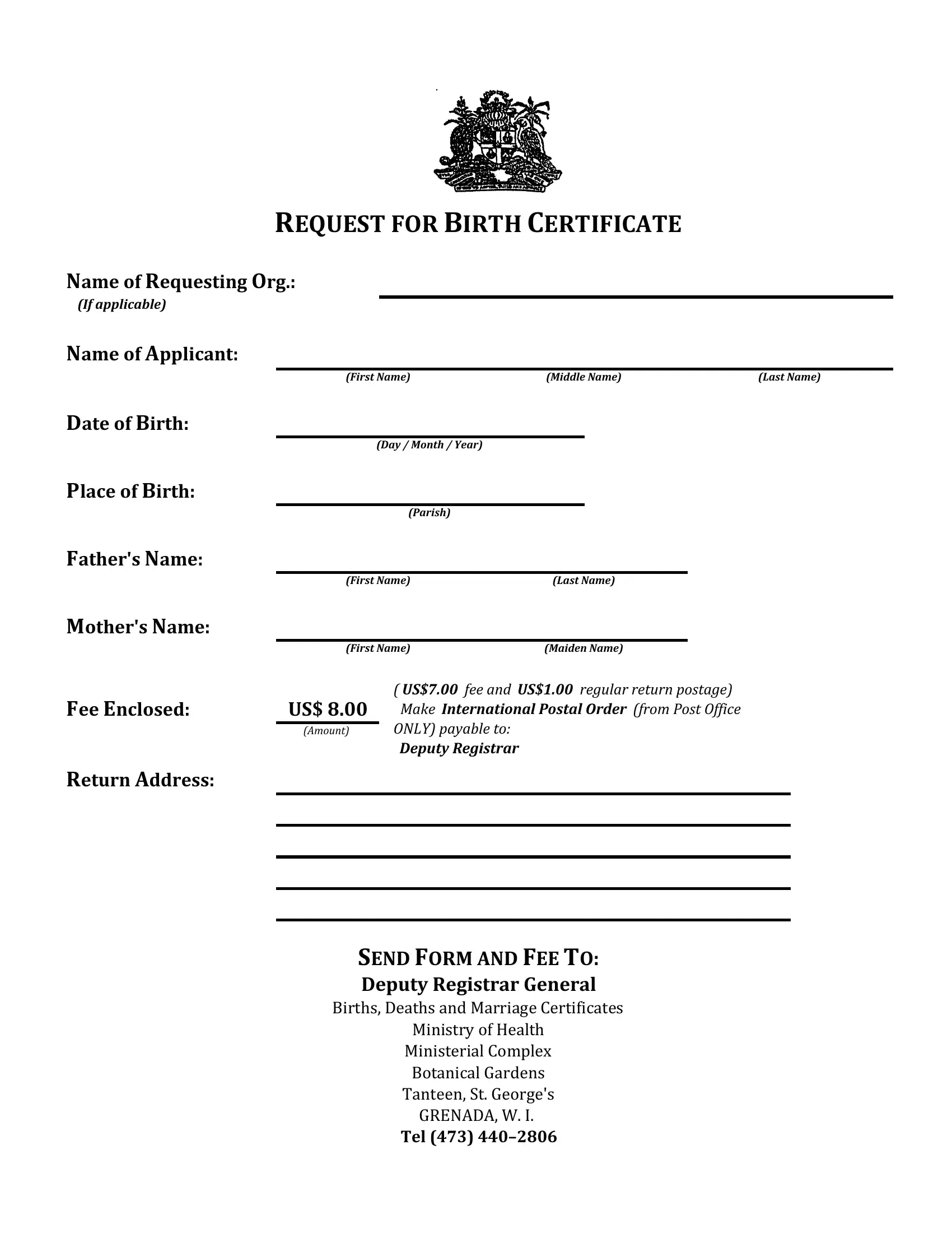 Request For Birth Certificate PDF Form FormsPal