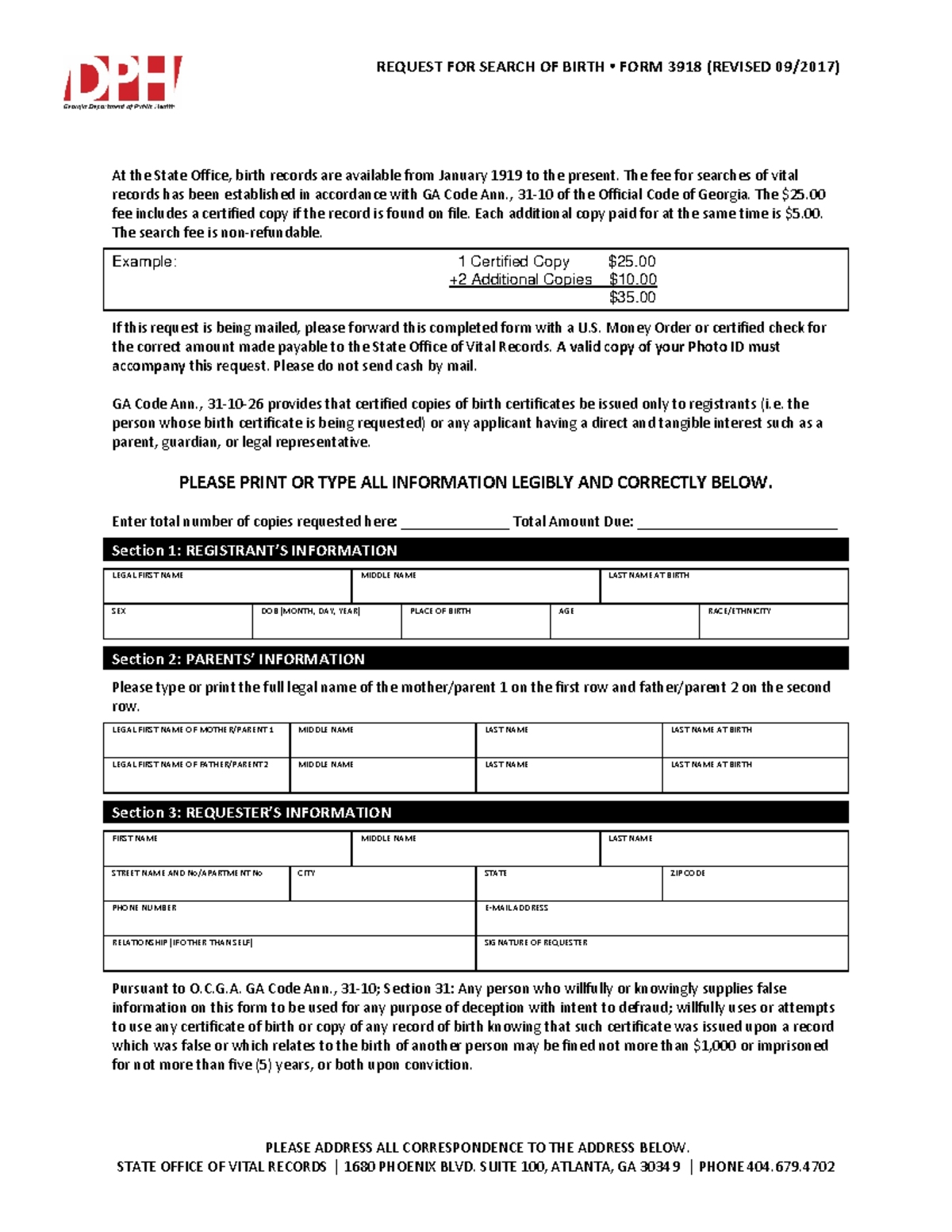 Request For Birth Record Search Form 3918 Instructions Studocu