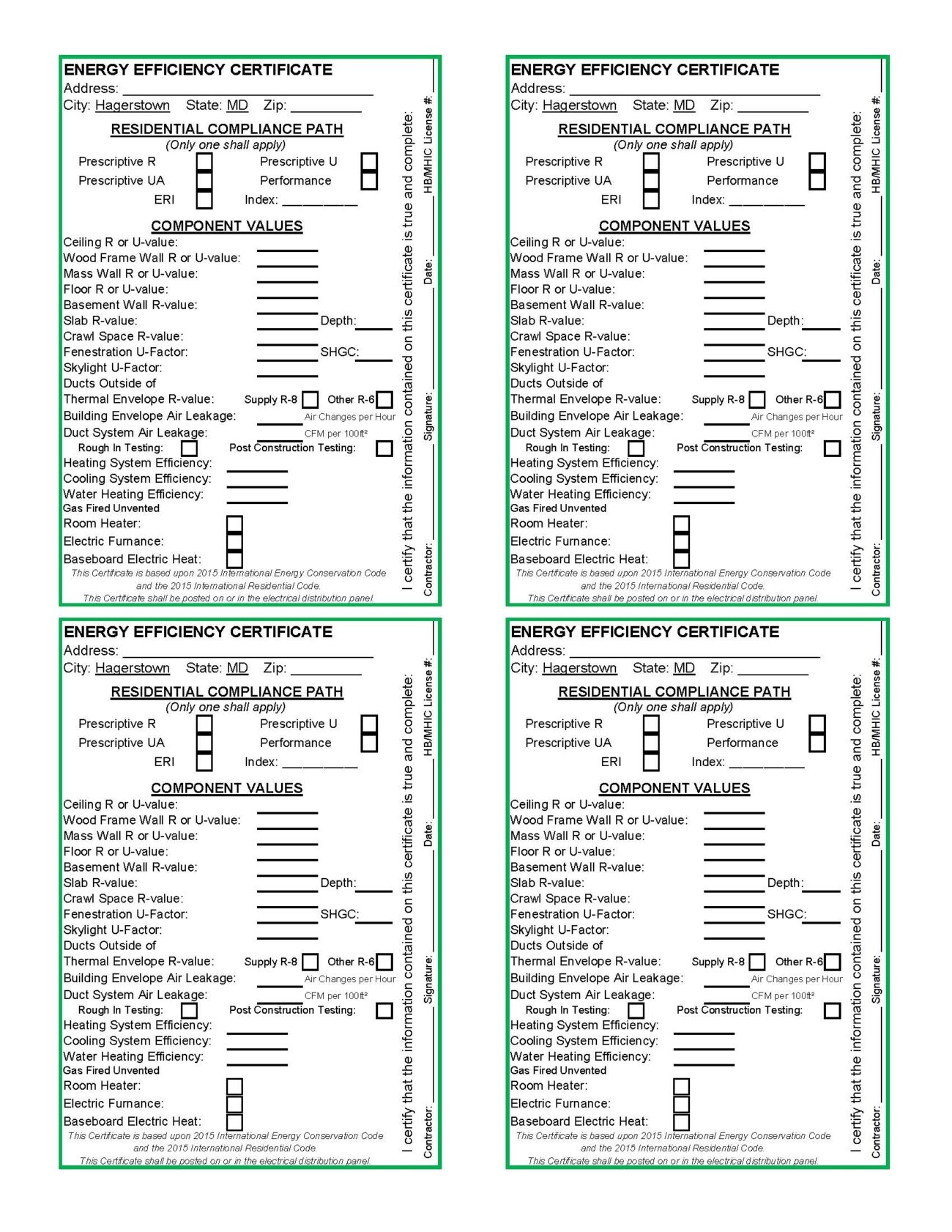 Residential Energy Efficiency Certificate Hagerstown MD Official Website