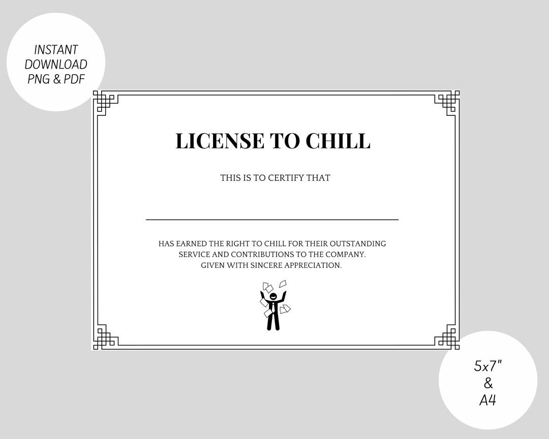 Retirement Printable License To Chill Etsy
