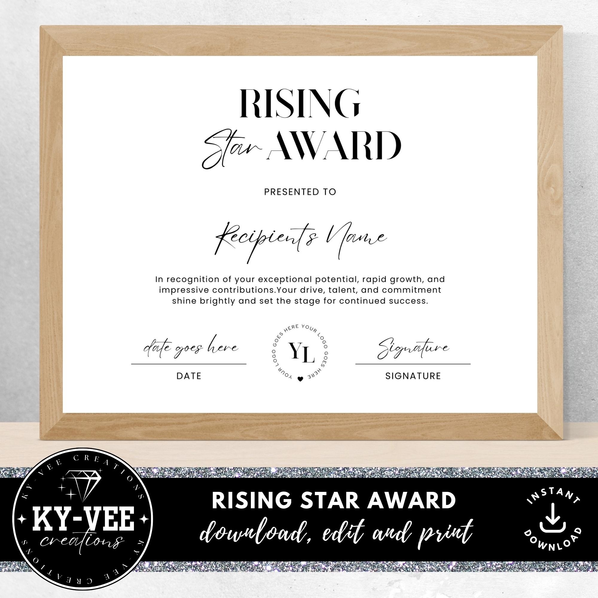 Rising Star Award Template Etsy