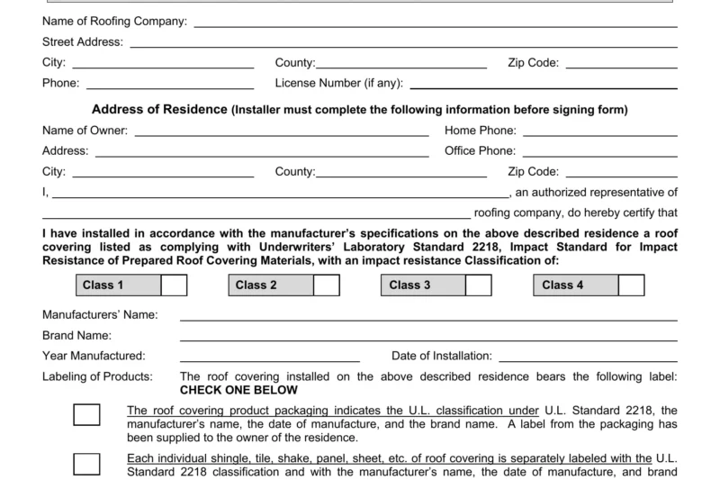 Roofing Certification Of Completion Free Printable