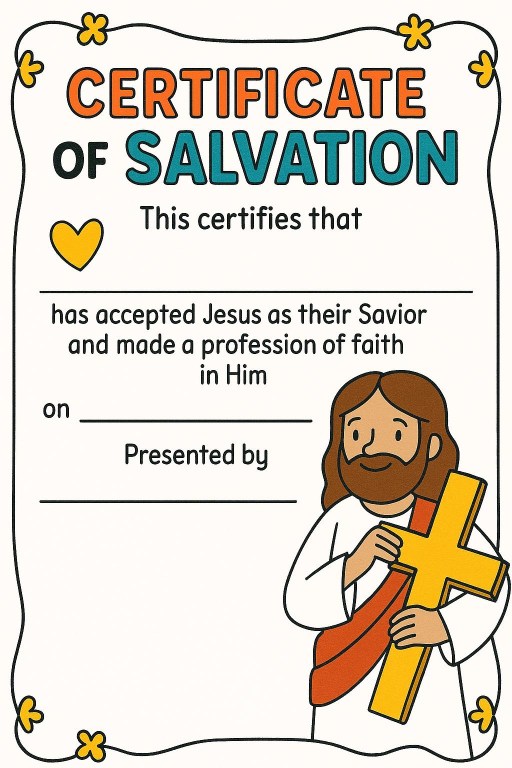 Salvation Certificate For Kids Etsy