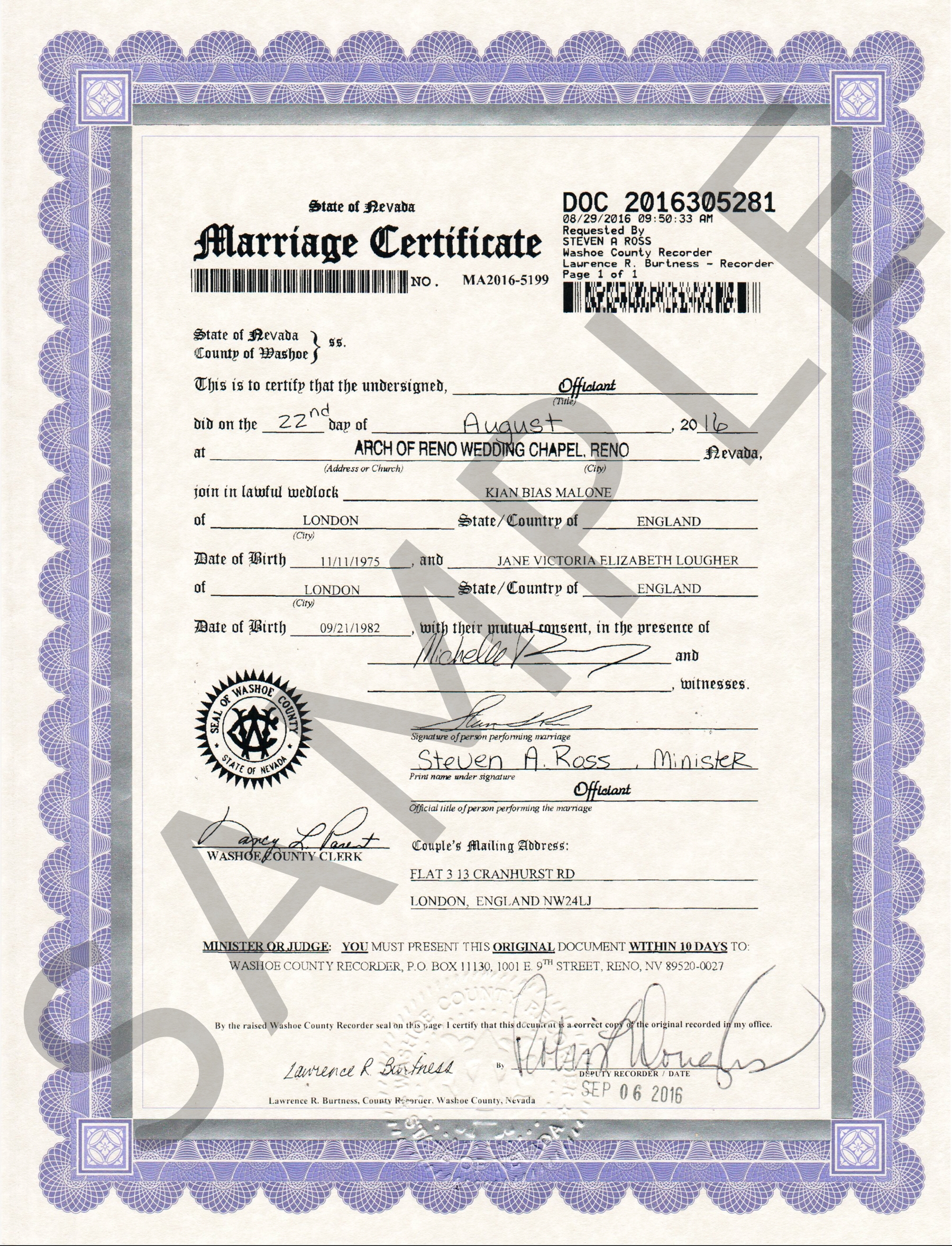 Printable Marriage Certificate Clark County Nevada