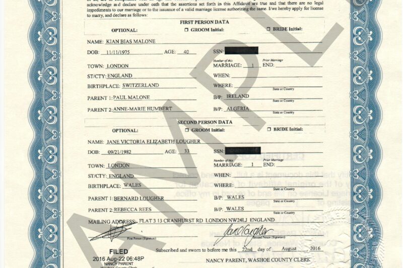 Sample Certificates Nevada Document Retrieval Service