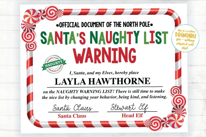 Printable Santa Naughty Certificate