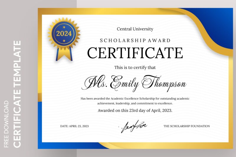 Scholarship Award Certificate Template Printable