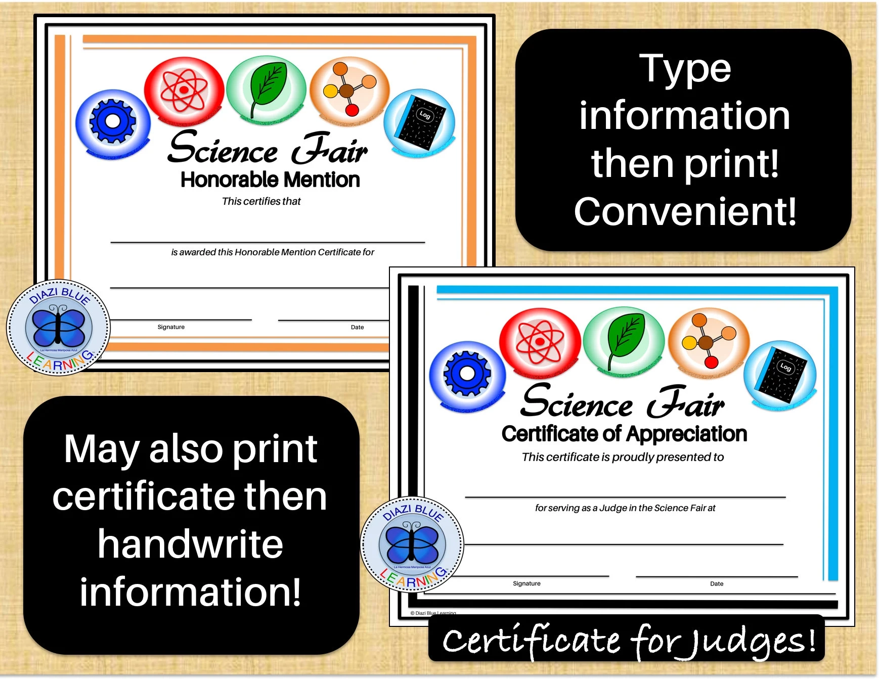 Printable Science Fair Certificates