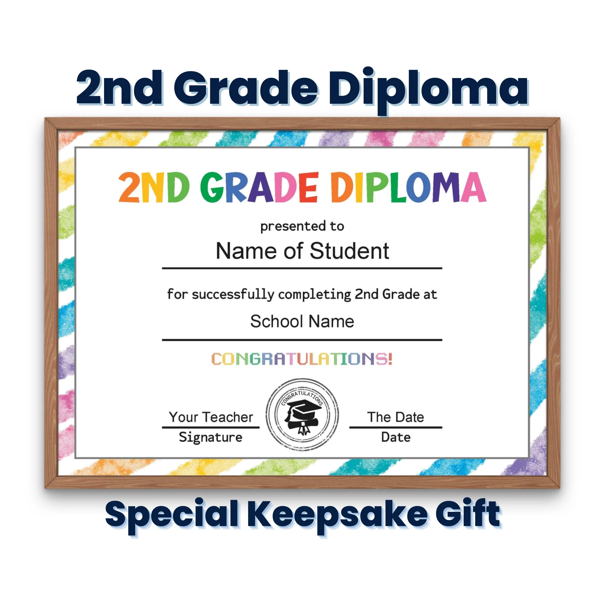 Second Grade Diploma Certificate Template Custom Printable 2nd Grade Graduation Diploma For Kids Graduation Keepsake Homeschool Diploma Etsy
