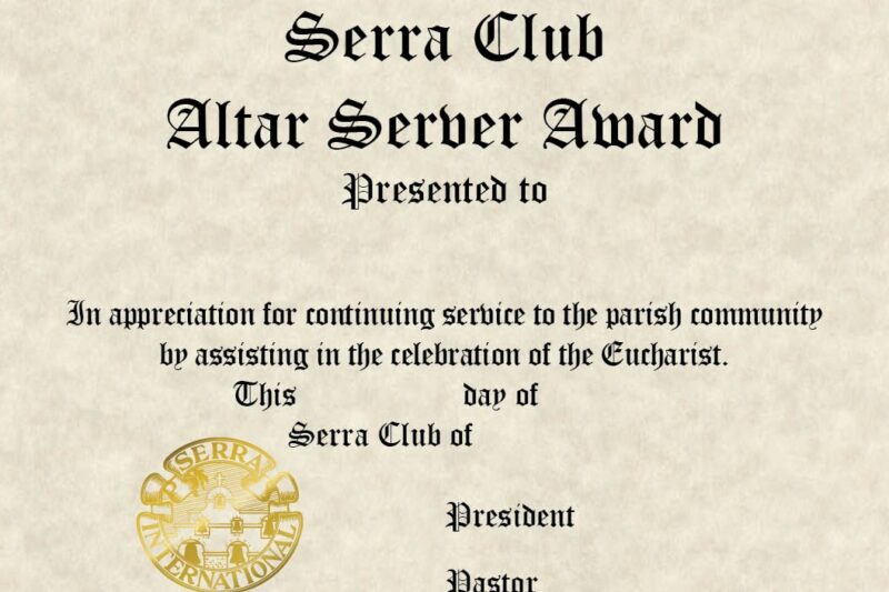 Printable Altar Server Certificate Template