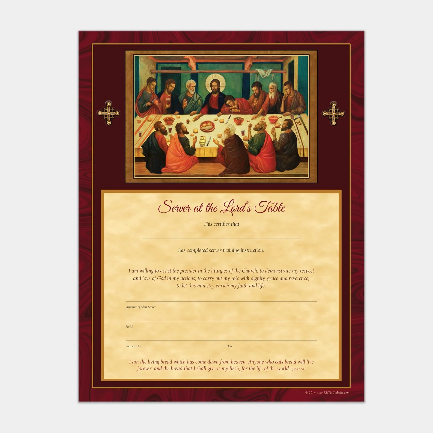 Server At The Lord s Table Certificate FAITH Catholic Products Server At The Lord s Table Certificate FAITH Catholic Products