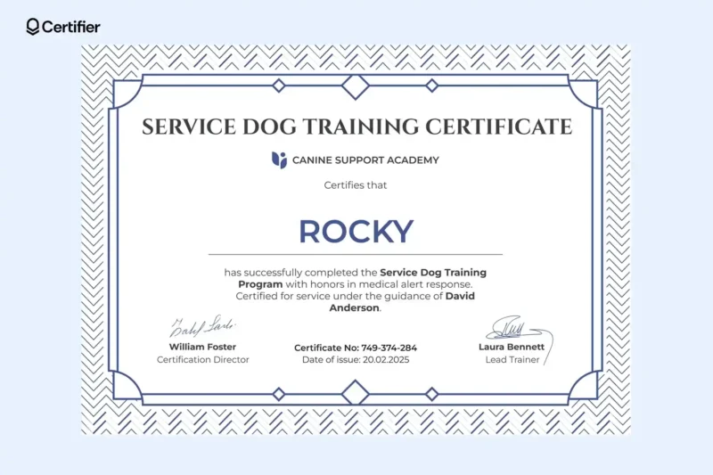 Therapy Dog Certificate Printable