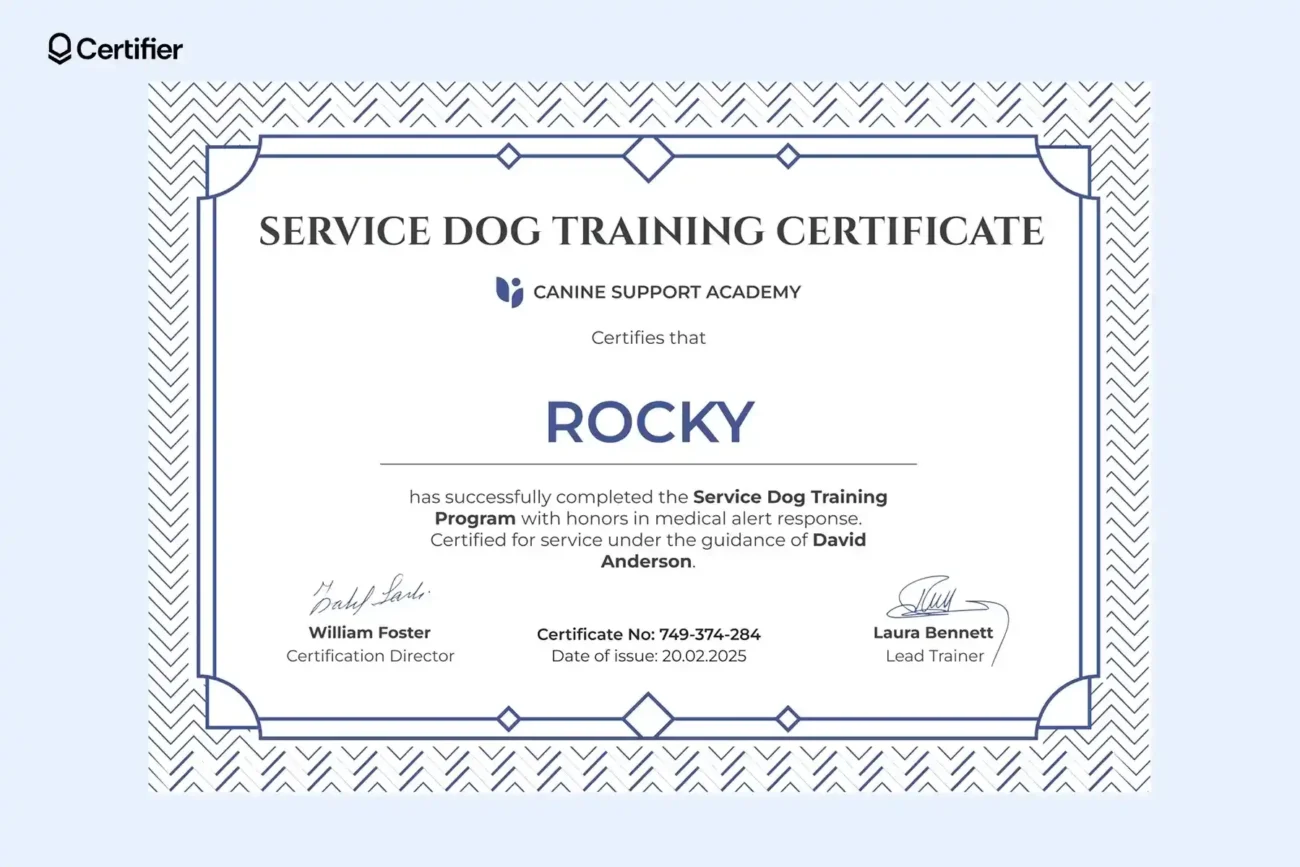 Service Dog Certificate Templates Free Customizable