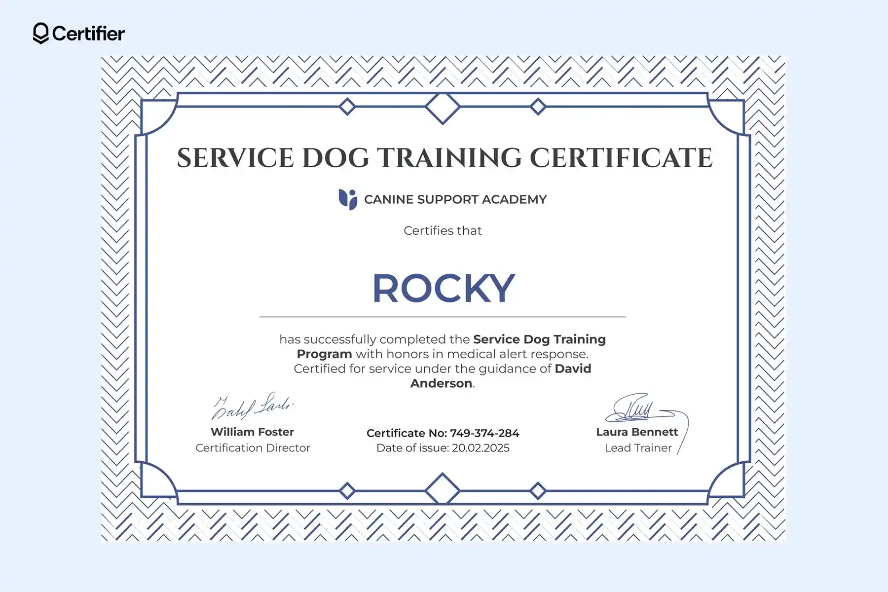 Service Dog Certificate Templates Free Customizable