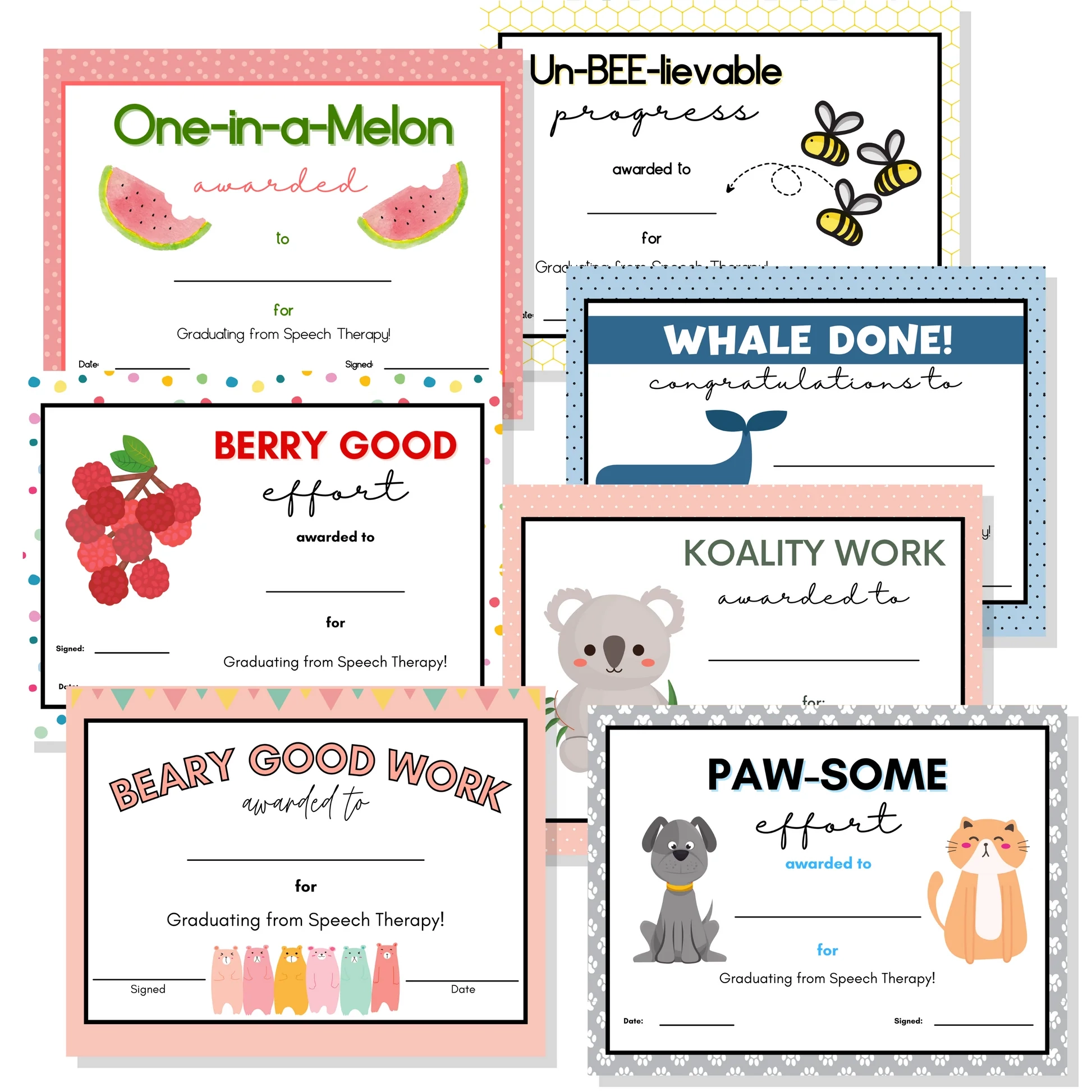 Set Of 10 Speech Therapy Graduation Certificates Play Therapy Creative