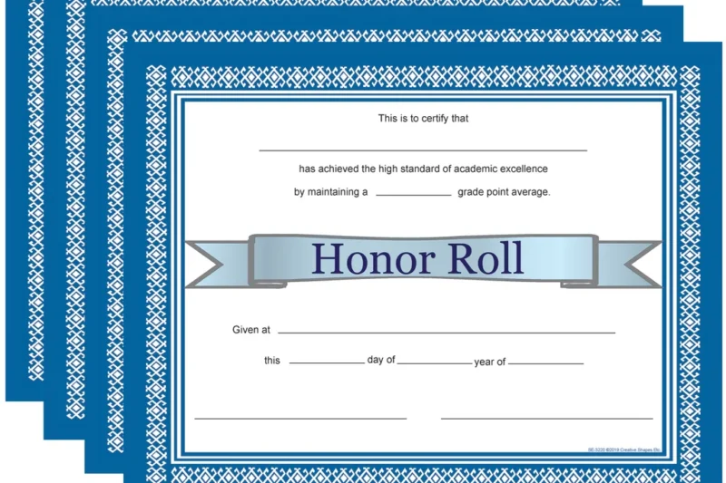 Free Kindergarten Honor Roll Printable Certificates