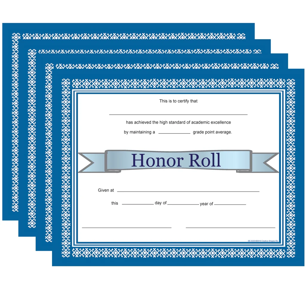 SHAPES ETC Recognition Certificate Honor Roll Certificate