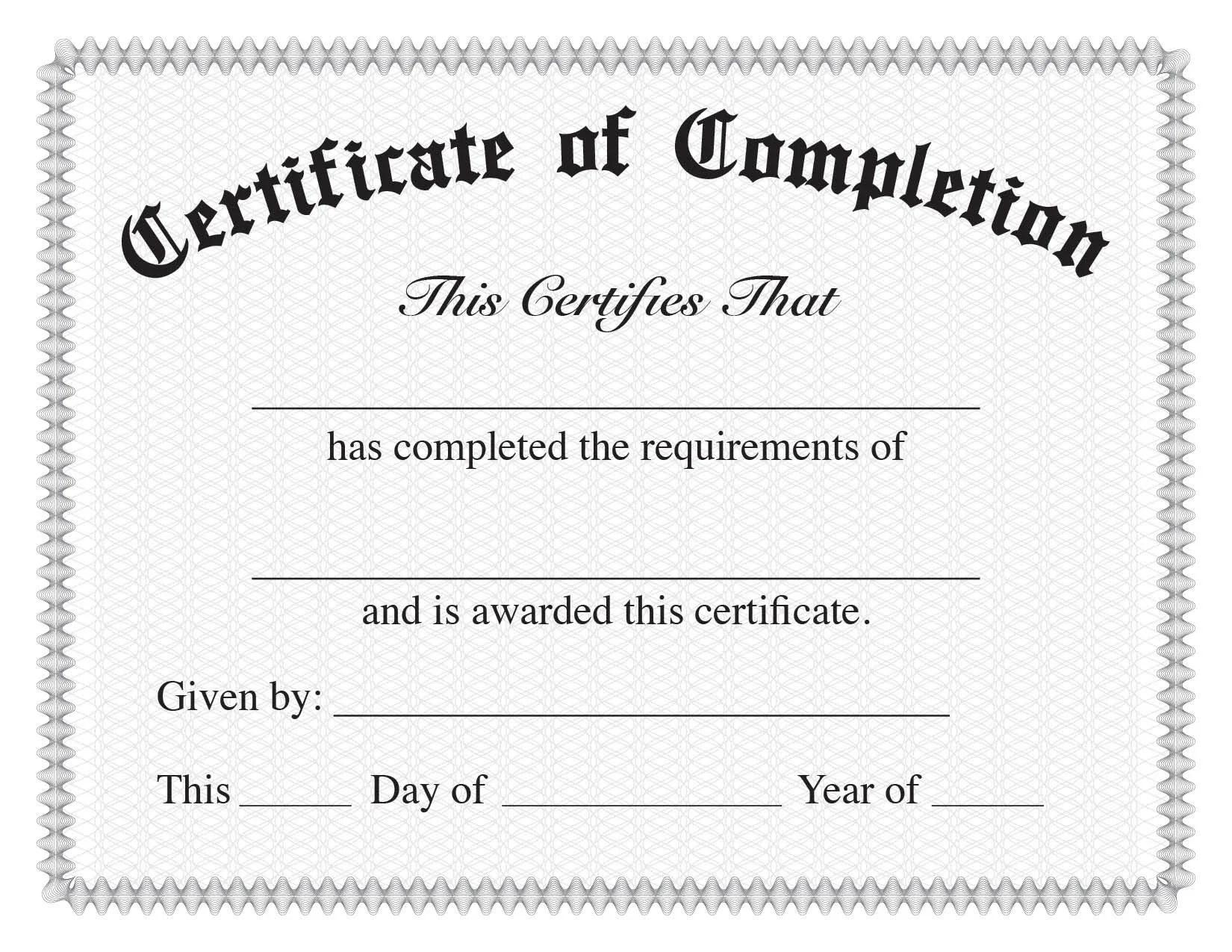 Printable Completion Certificate Template Printable Completion Certificate Template