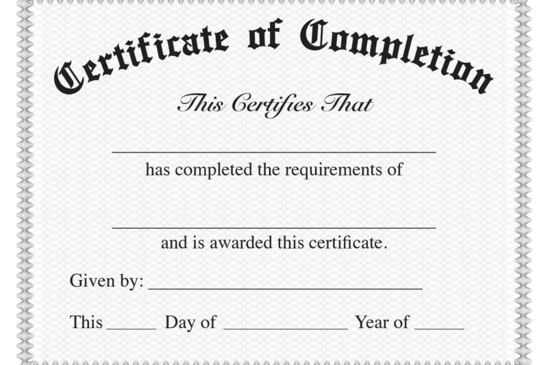 Printable Certification Of Completion