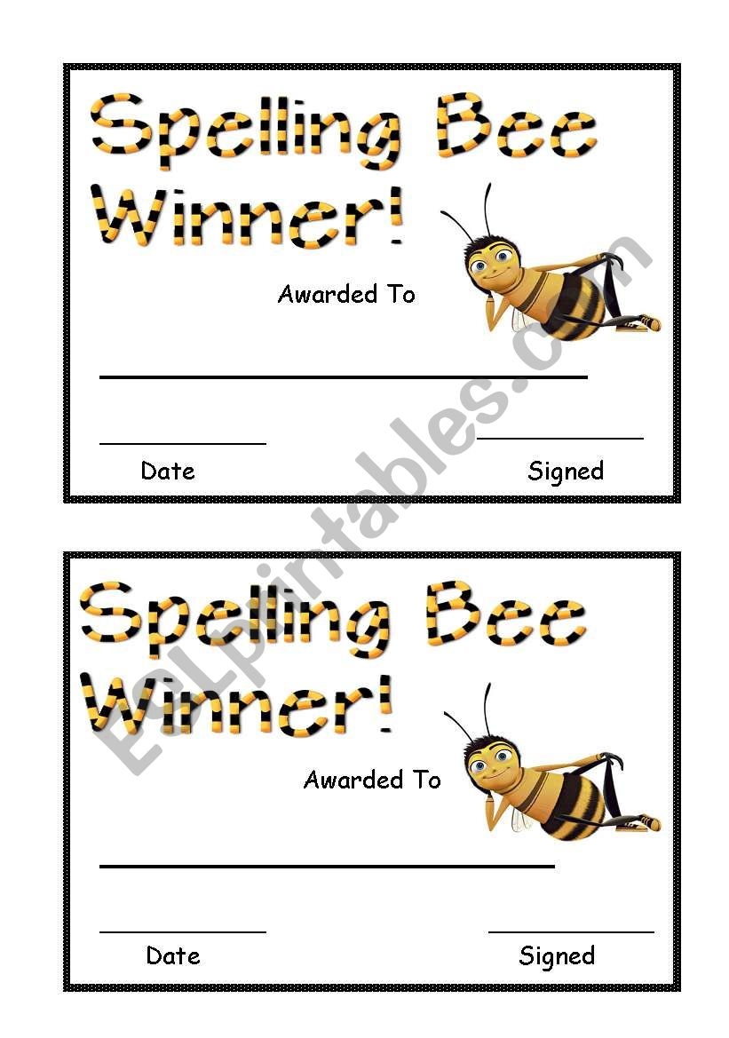 Free Printable Spelling Bee Certificate