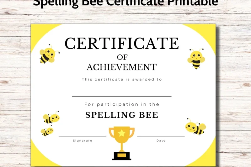 Spelling Bee Certificate Printable