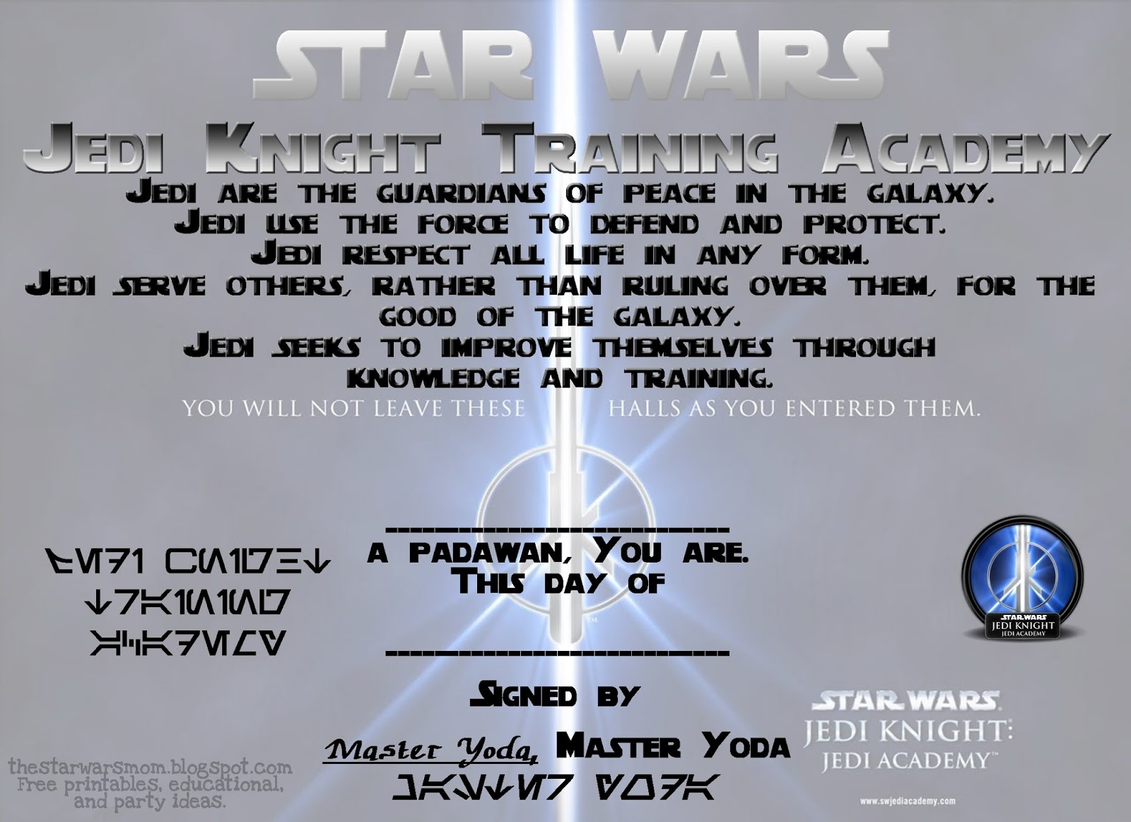 Star Wars Jedi Knight Training Academy Certificate Free Printable The Star Wars Mom Parties Recipes Crafts And Printables Star Wars Jedi Knight Training Academy Certificate Free Printable The Star Wars Mom Parties Recipes Crafts And Printables