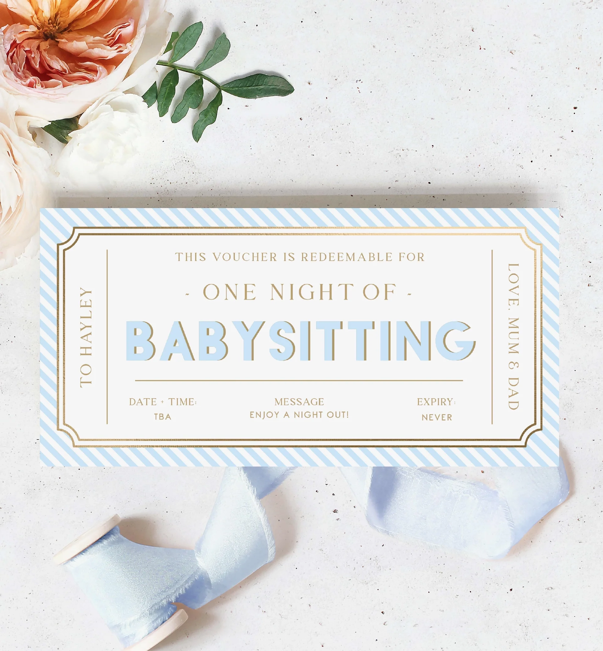 Stripe Blue Printable Babysitting Gift Voucher Template Black Bow Studio Stripe Blue Printable Babysitting Gift Voucher Template Black Bow Studio