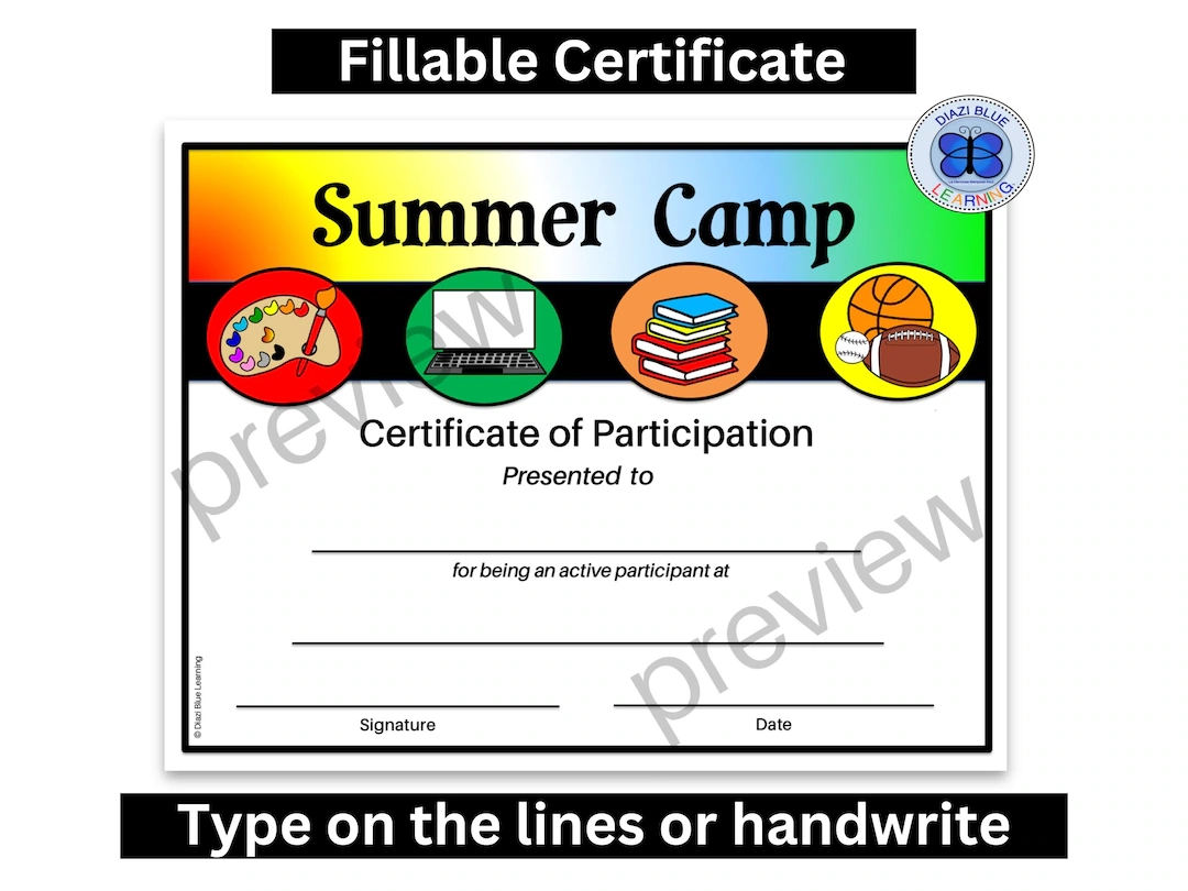 Summer Camp Certificates Editable Summer Camp Certificates Printable Summer Camp Certificates Camp Awards Summer Camp Etsy Israel