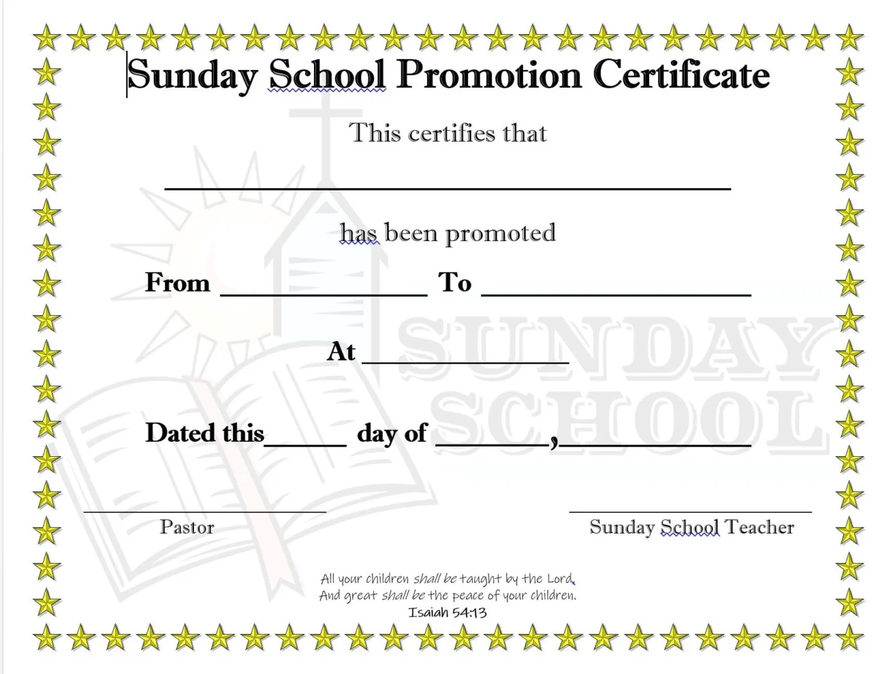 Sunday School Promotion Certificate Etsy