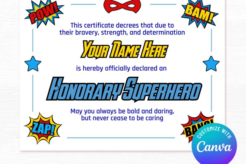 Printable Bible School Certificates Super Heros