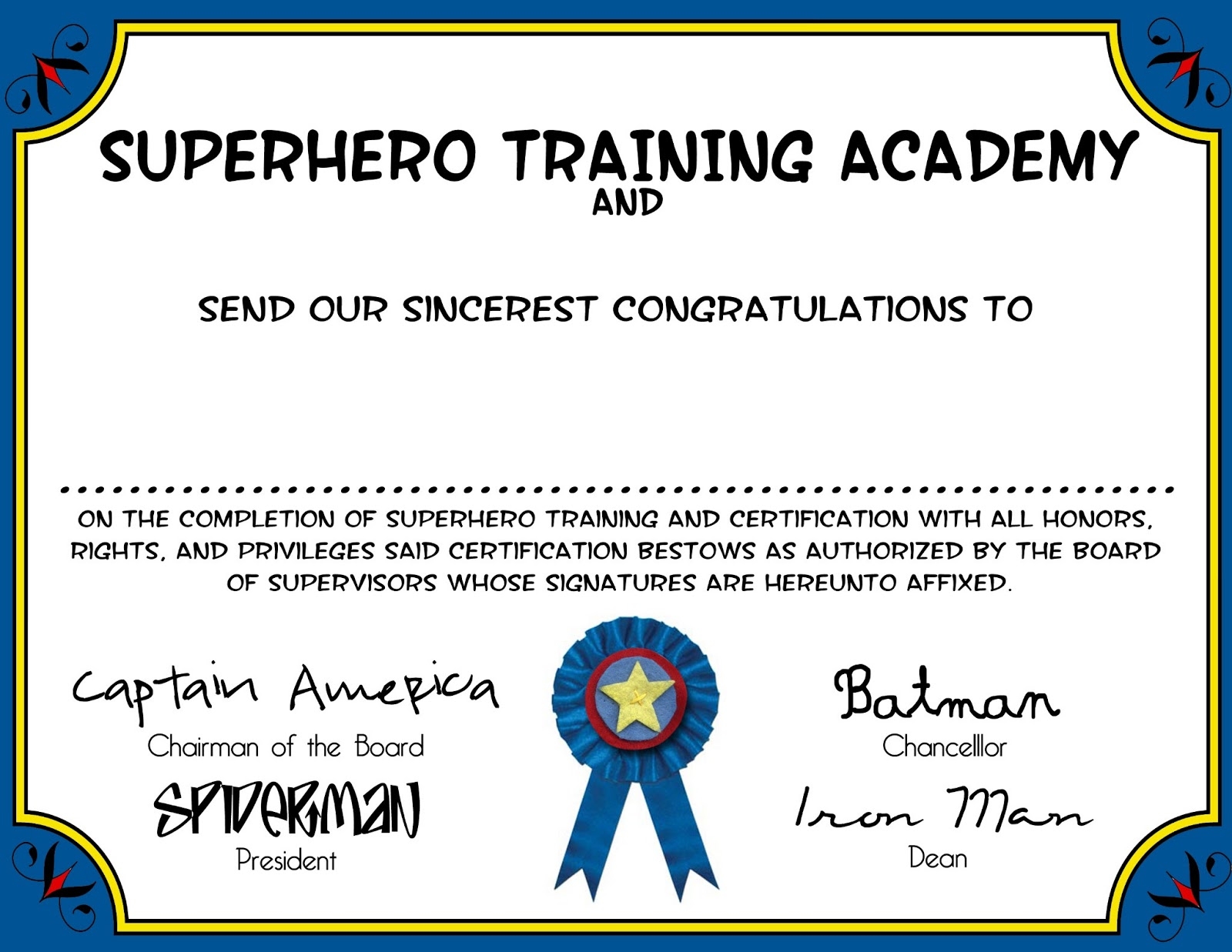 Free Printable Superhero Training Certificate
