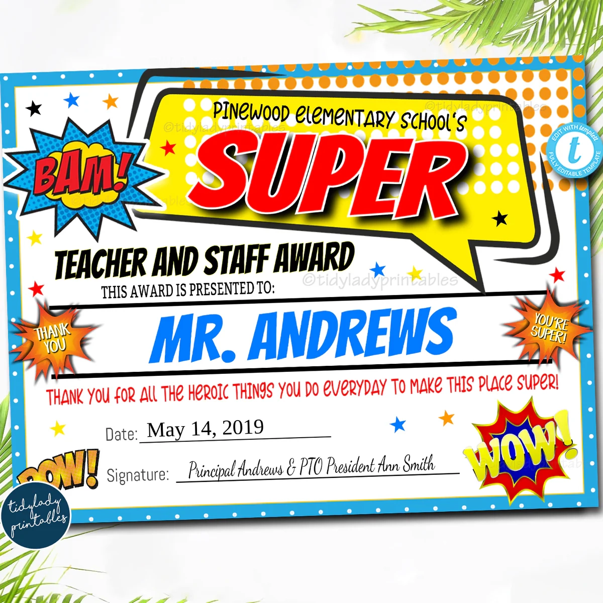 Superhero Theme Teacher Appreciation Week Award Certificates TidyLady Printables Superhero Theme Teacher Appreciation Week Award Certificates TidyLady Printables