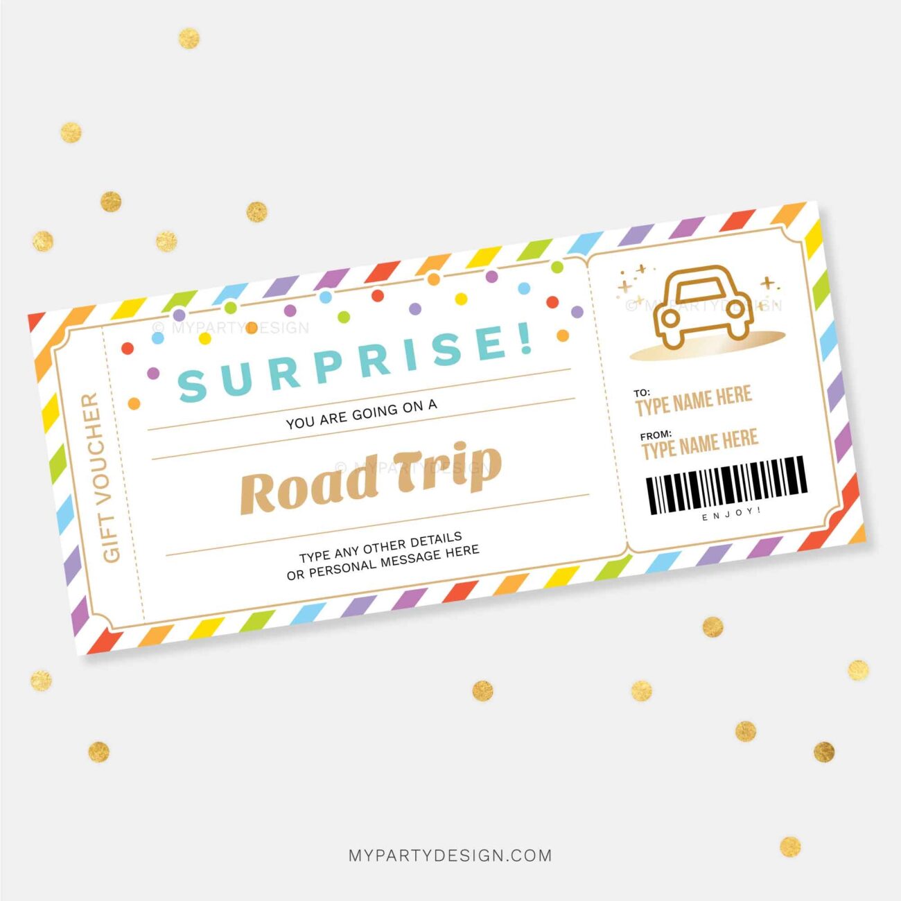 Surprise Road Trip Gift Voucher Template Printable PDF My Party Design