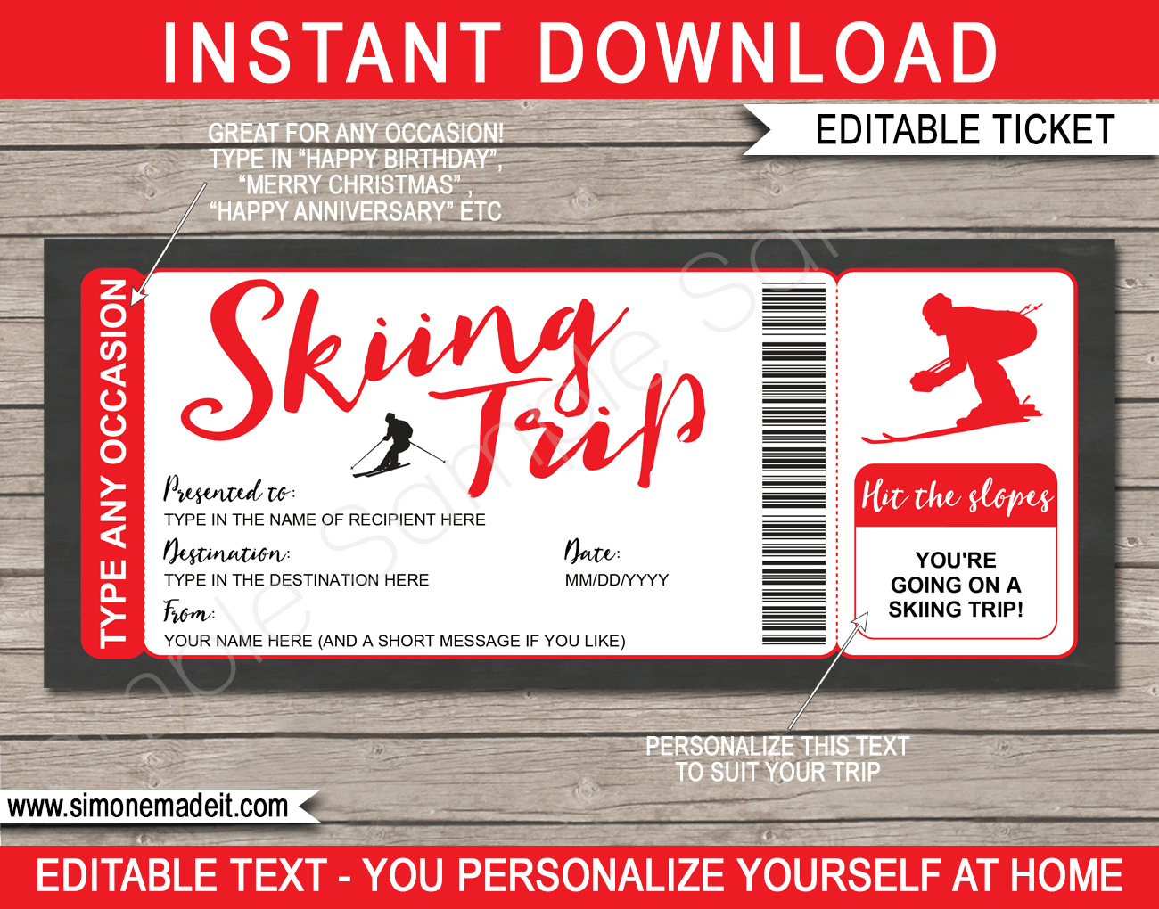 Printable Gift Certificate For Ski Trip