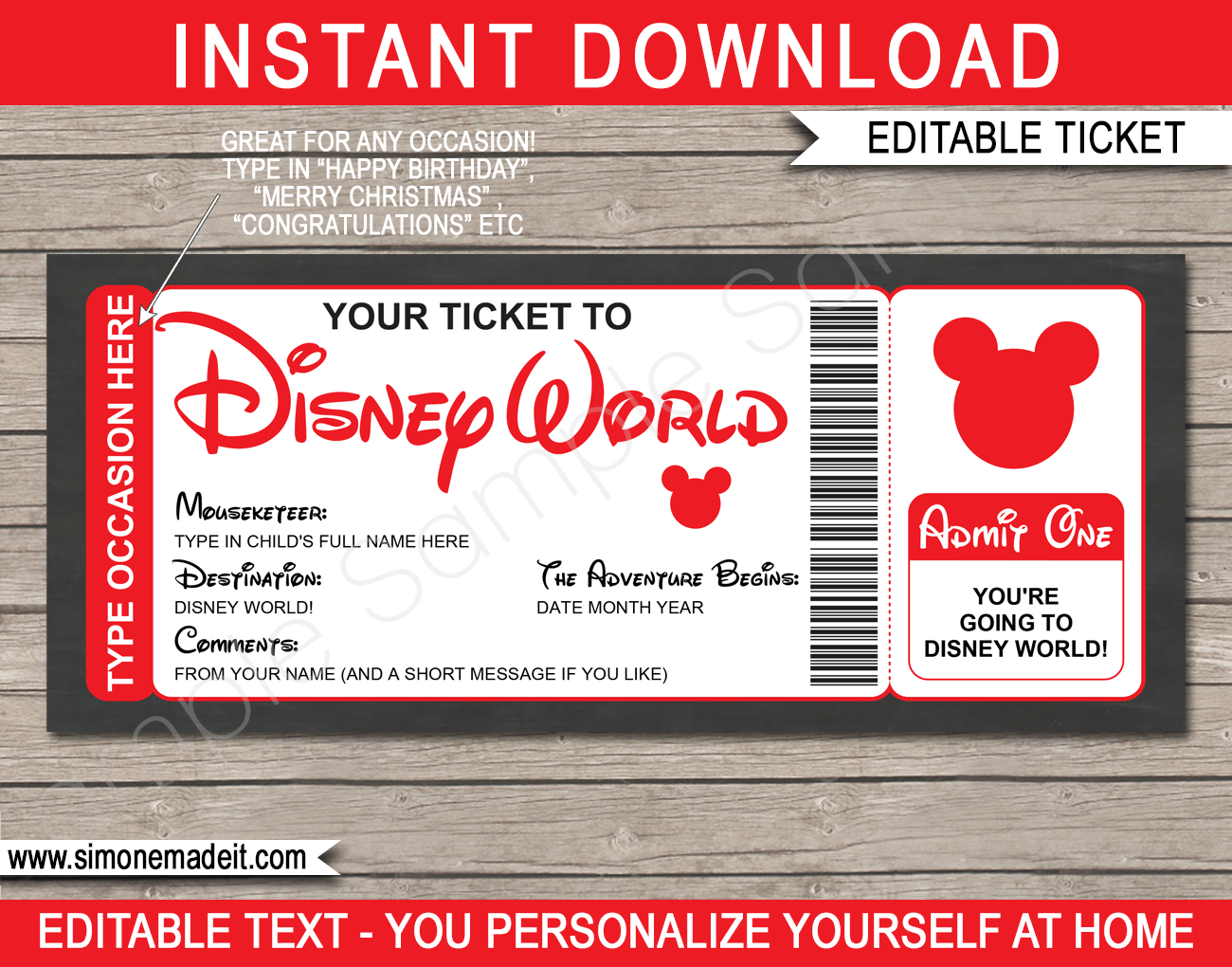 Surprise Trip To Disney World Ticket Template Printable Disney Trip Reveal Gift Surprise Trip To Disney World Ticket Template Printable Disney Trip Reveal Gift