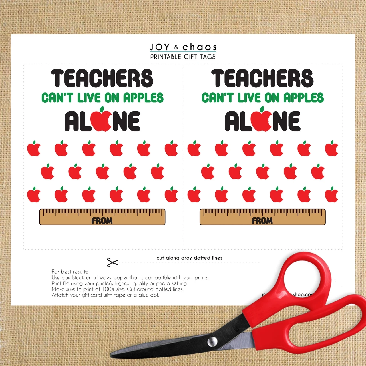 Teachers Can t Live On Apples Printable Gift Card Holders Instant Download Teachers Can t Live On Apples Printable Gift Card Holders Instant Download