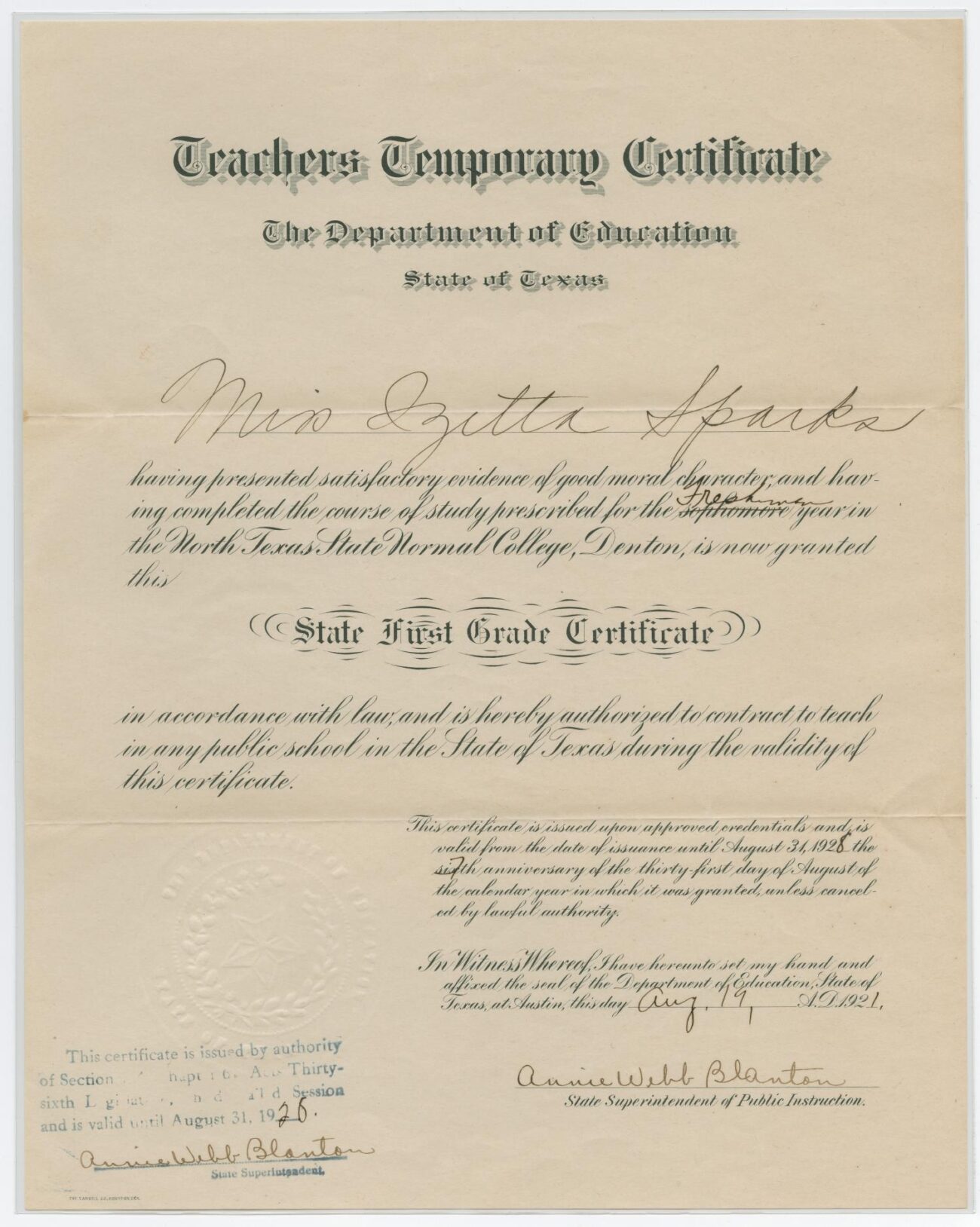 Teachers Temporary Certificate UNT Digital Library