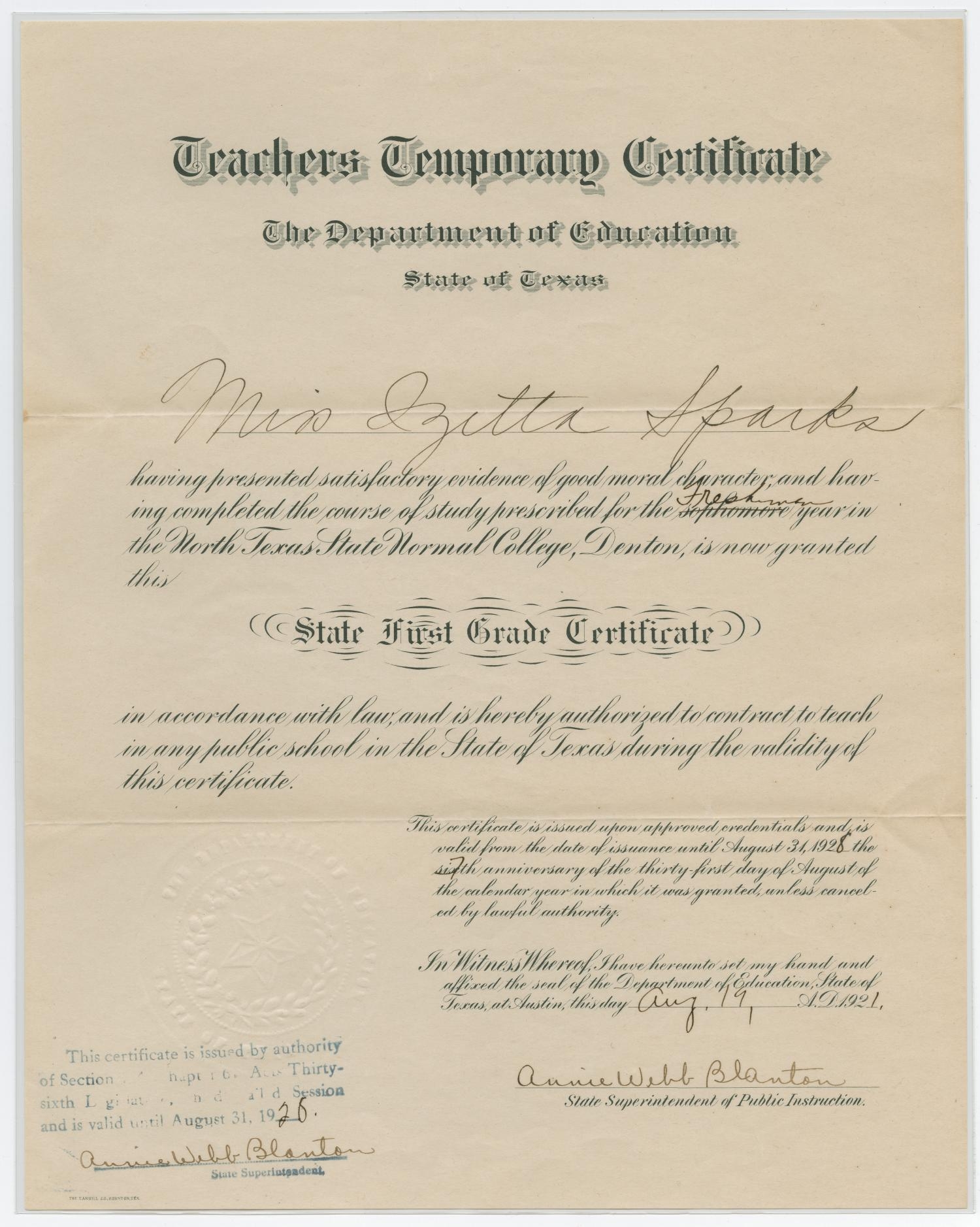 Teachers Temporary Certificate UNT Digital Library Teachers Temporary Certificate UNT Digital Library