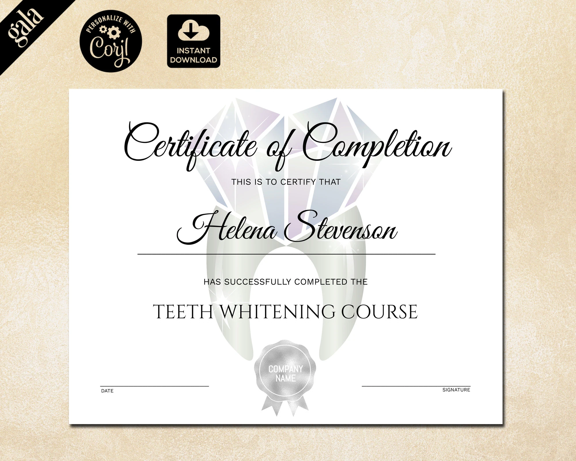 Teeth Whitening Course Certificate Of Completion Template digital Download Etsy Finland