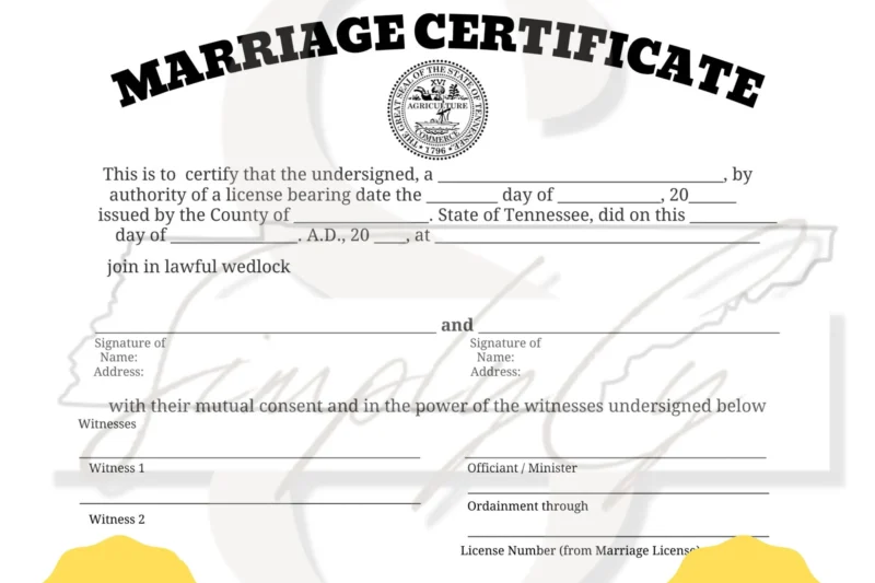 Printable Fake Marriage Certificate Tennessee