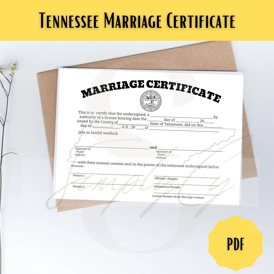Tennessee Commemorative Marriage Certificate Digital Download Tennessee Wedding Certificate Printable Certificate Digital Certificate Etsy Hong Kong
