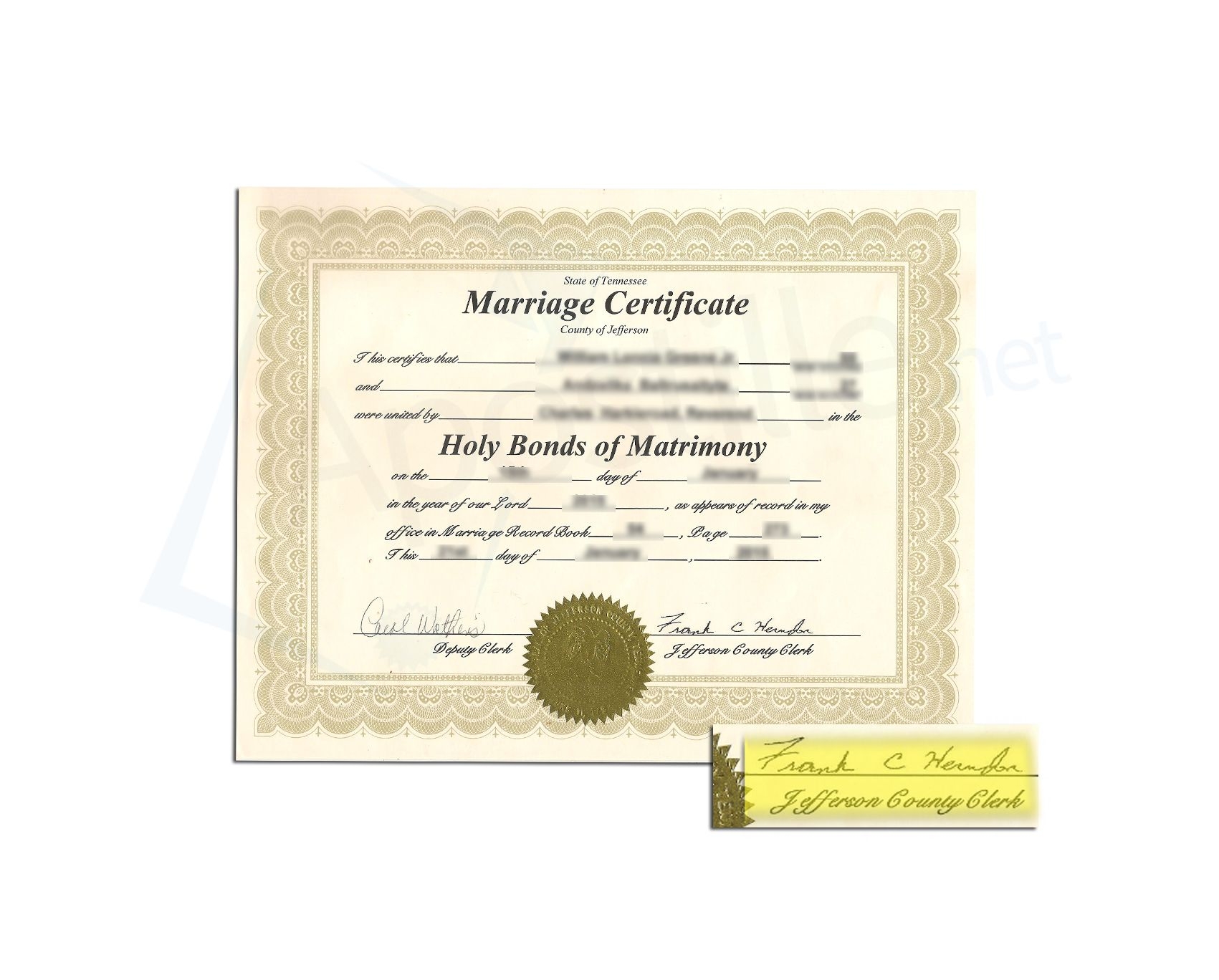 Tennessee Vital Records Printable Marriage Certificate