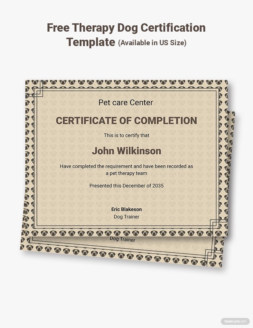 Therapy Dog Certificate Printable