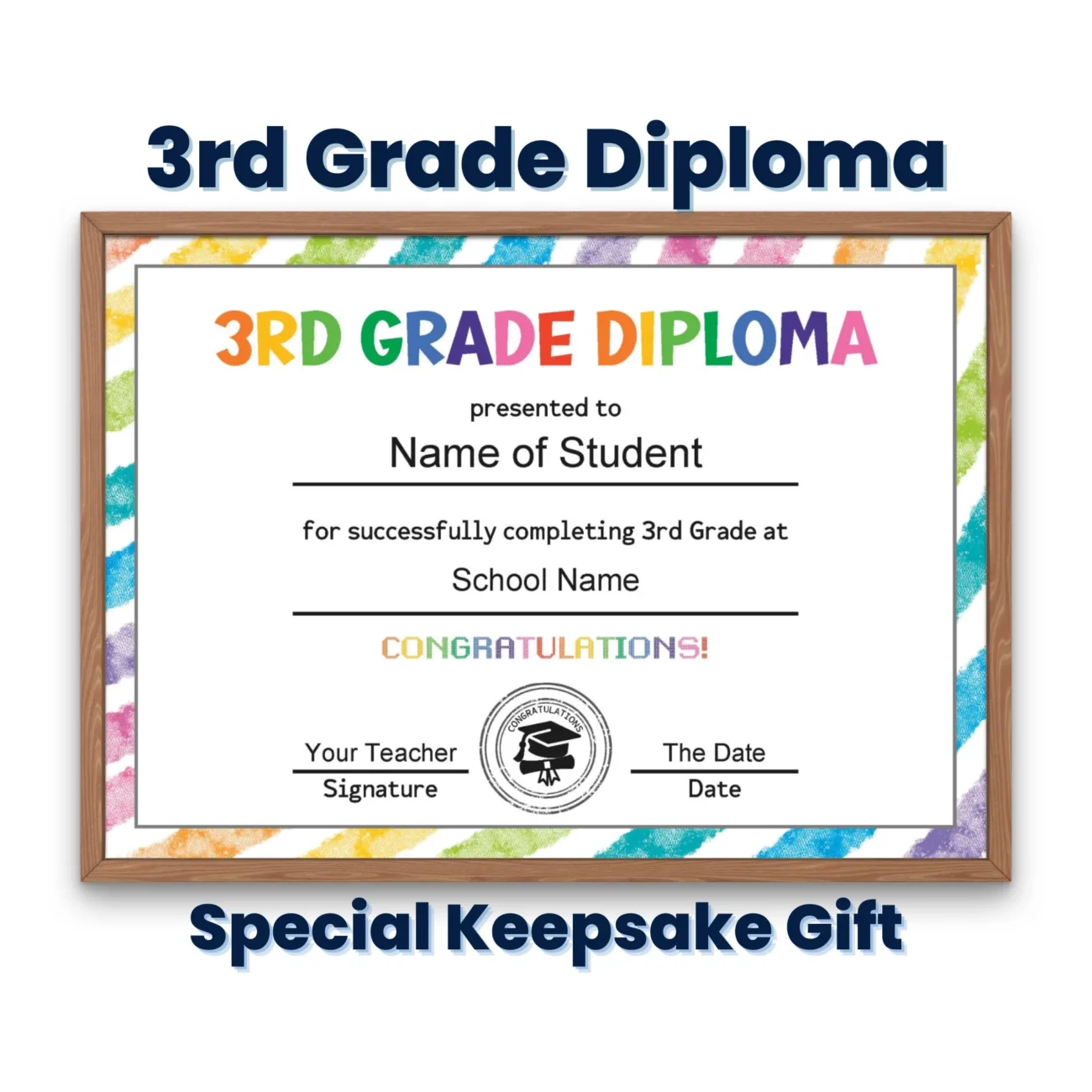 Third Grade Diploma Certificate Template Custom Printable 3rd Grade Graduation Diploma For Kids Graduation Keepsake Homeschool Diploma Etsy