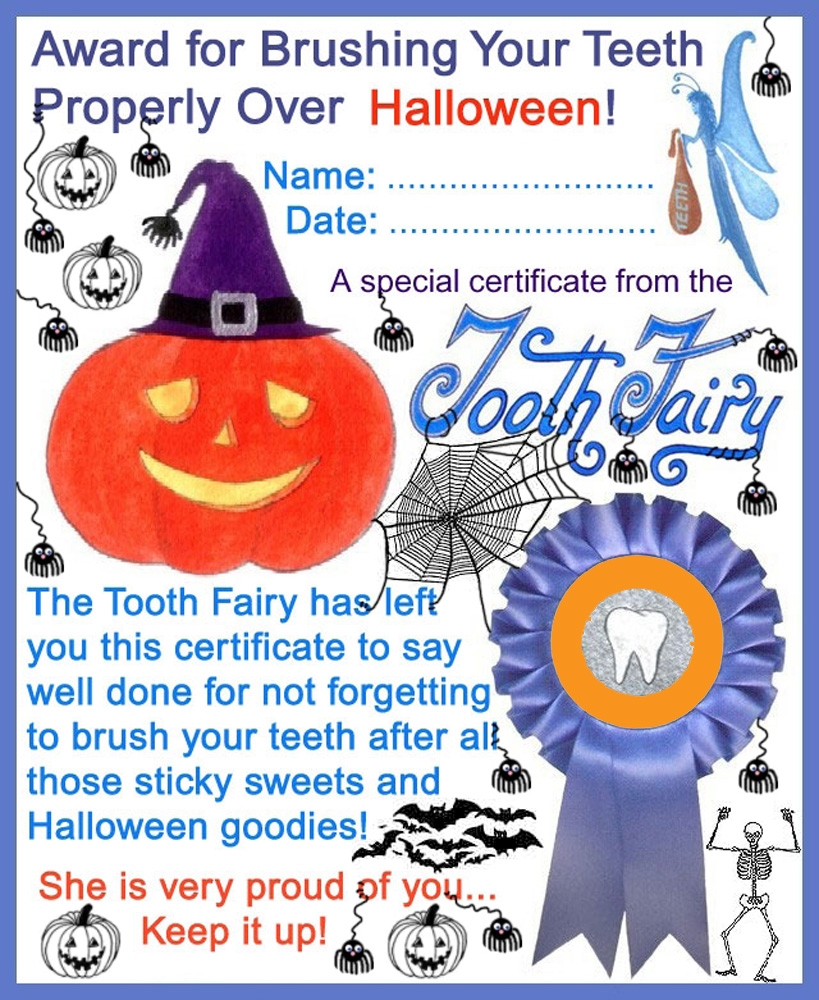 Tooth Fairy Certificate Award For Brushing Teeth Over Halloween Rooftop Post Printables