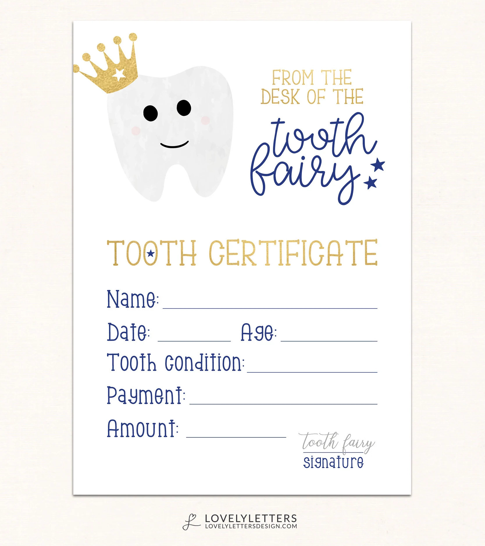 Tooth Fairy Receipt DIGITAL Tooth Fairy Certificate Boys Tooth Fairy Print Certificate From Tooth Fairy Tooth Fairy Printable Etsy