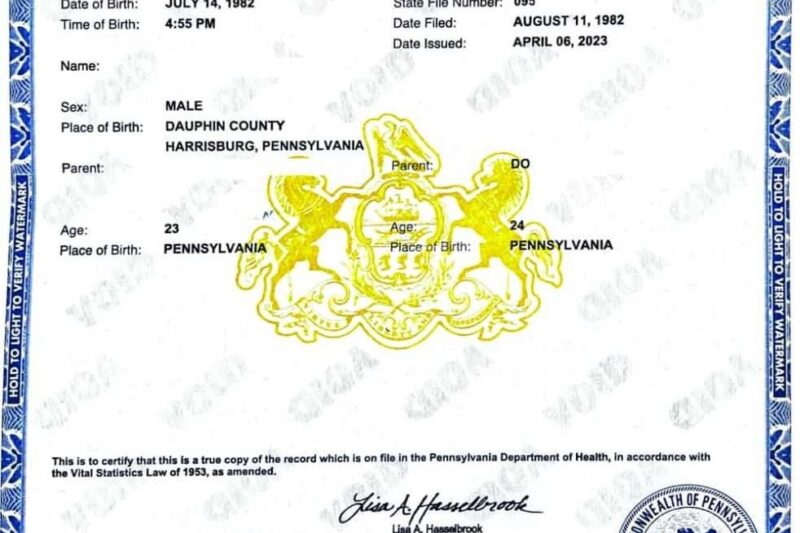 Pa Printable Birth Certificate