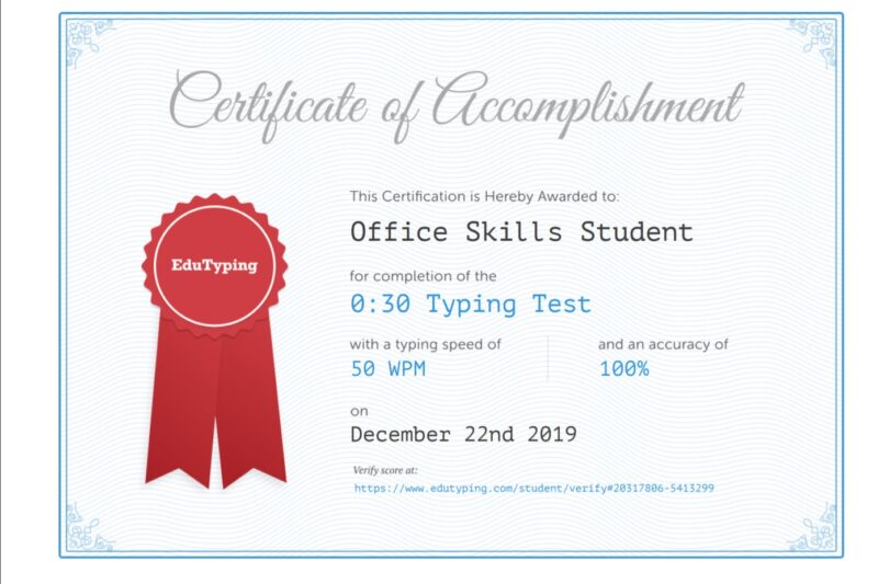 Typing Test Online Free Printable Certificate